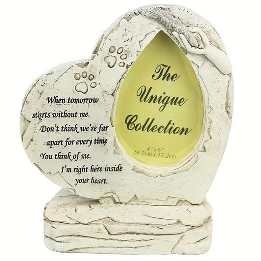 Heart Shaped Pet Memorial Stone with Photo Frame for Dogs and Cats