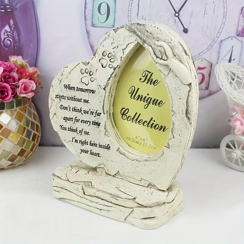 Heart Shaped Pet Memorial Stone with Photo Frame for Dogs and Cats