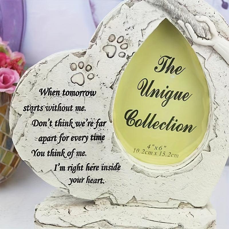 Heart Shaped Pet Memorial Stone with Photo Frame for Dogs and Cats