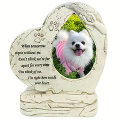 Heart Shaped Pet Memorial Stone with Photo Frame for Dogs and Cats
