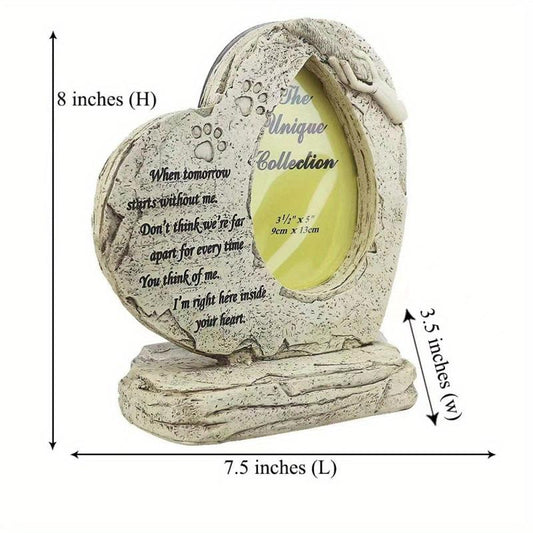 Heart Shaped Pet Memorial Stone with Photo Frame for Dogs and Cats
