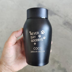Stainless Steel Pet Memorial Urn with Paw Print - Holds Cat or Dog Ashe