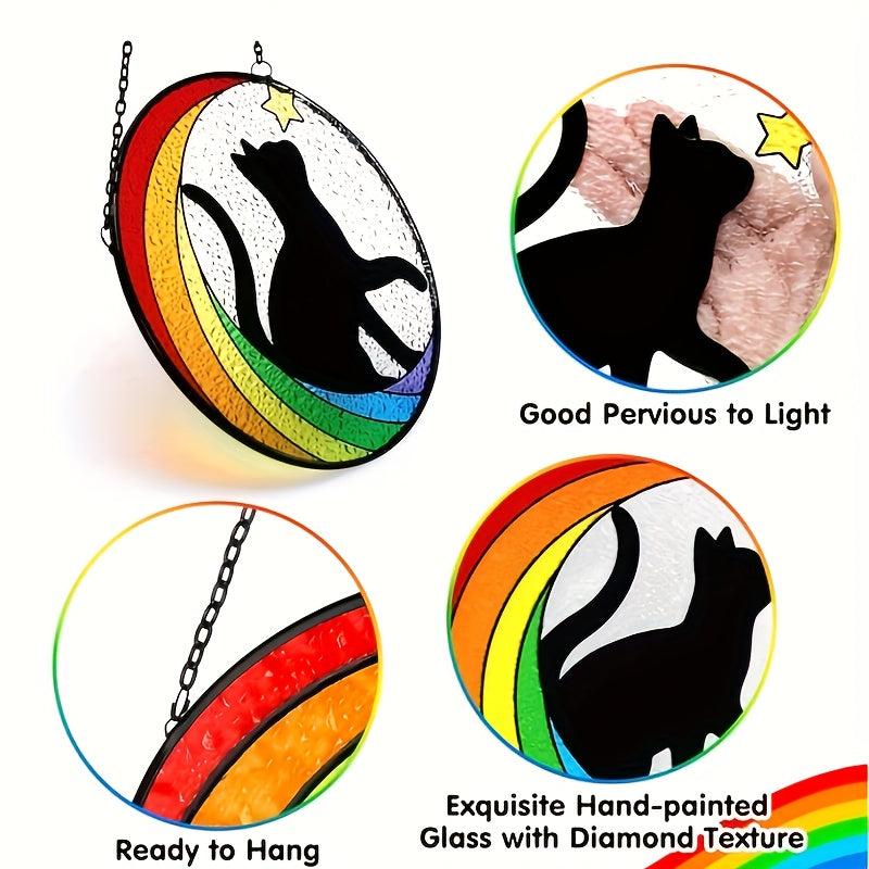 Cat Memorial Stained Glass Window Hanging Rainbow Bridge Sun Catcher Sympathy