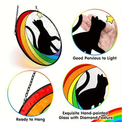 Cat Memorial Stained Glass Window Hanging Rainbow Bridge Sun Catcher Sympathy