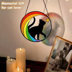 Cat Memorial Stained Glass Window Hanging Rainbow Bridge Sun Catcher Sympathy