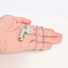 Cylinder Pet Ashes Necklace with Angel Wing - Memorial Keepsake Pendant