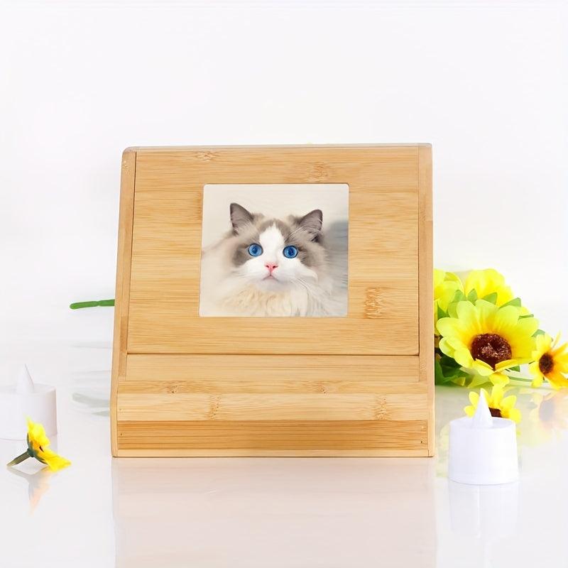 Wood Pet Memorial Box with Picture Frame Pet Urn for Cats Dogs