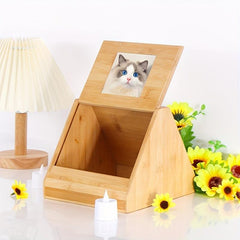 Wood Pet Memorial Box with Picture Frame Pet Urn for Cats Dogs
