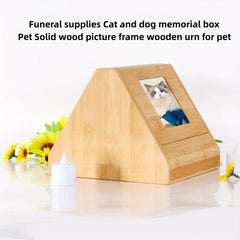 Wood Pet Memorial Box with Picture Frame Pet Urn for Cats Dogs