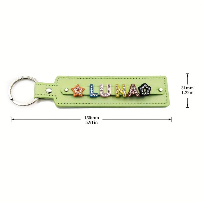 Personalized Green Pet Memorial Keychain with Rhinestone Letters