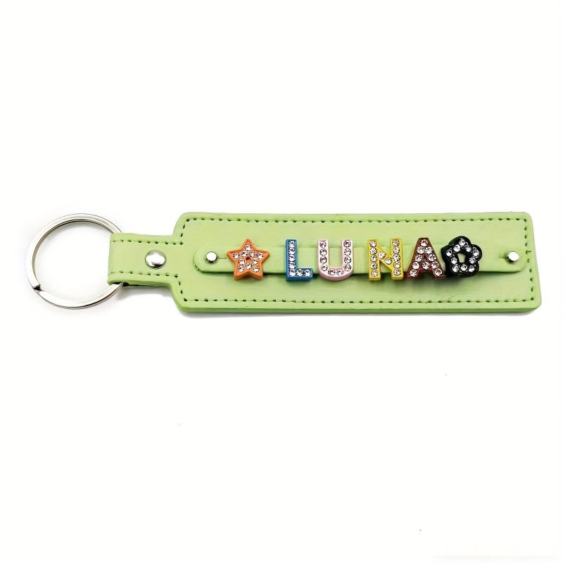 Personalized Green Pet Memorial Keychain with Rhinestone Letters
