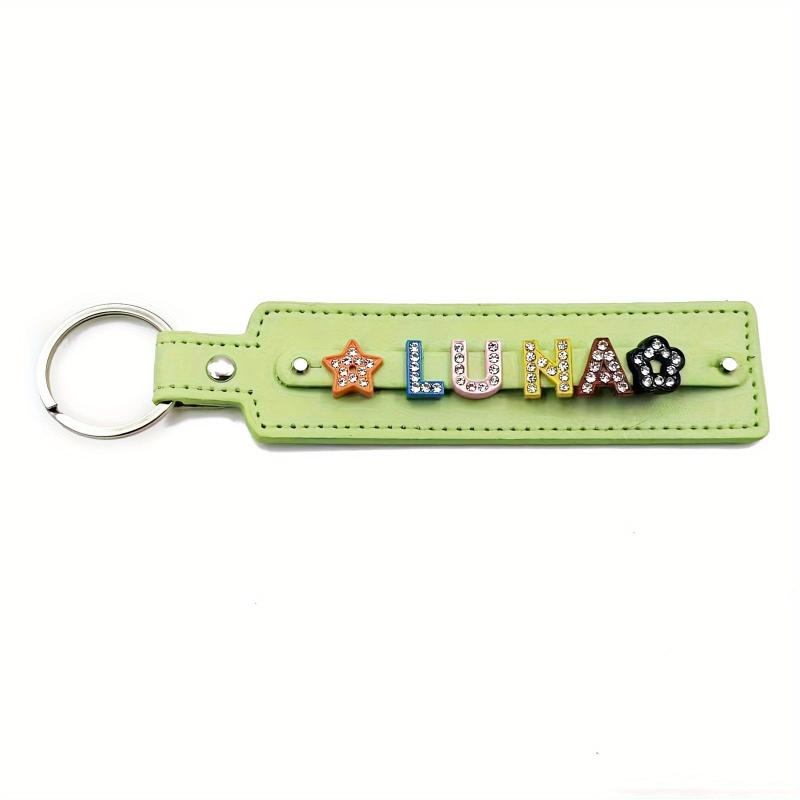Personalized Green Pet Memorial Keychain with Rhinestone Letters