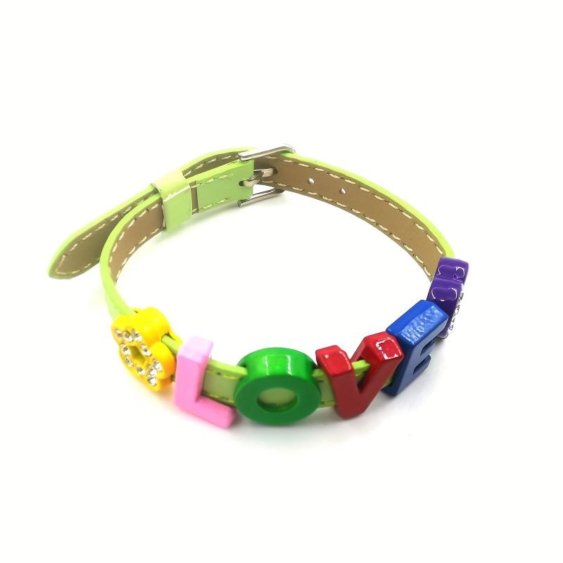 Personalized Light Green Pet Memorial Bracelet with Colorful Letters