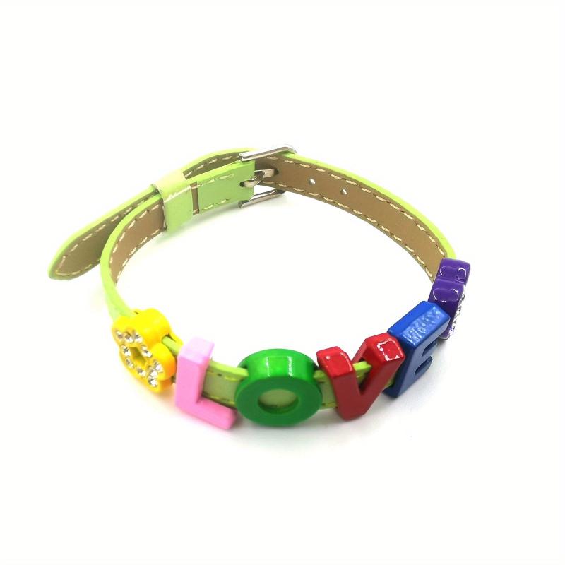 Personalized Light Green Pet Memorial Bracelet with Colorful Letters
