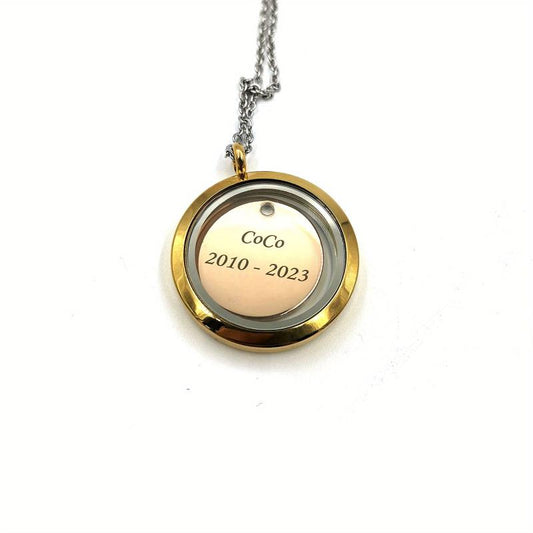 Custom Golden Screw Cap Pet Memorial Pendant Engrave Name Years Champagne Plate