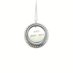 Personalized Silver Rhinestone Pet Memorial Pendant Engraved Name Years