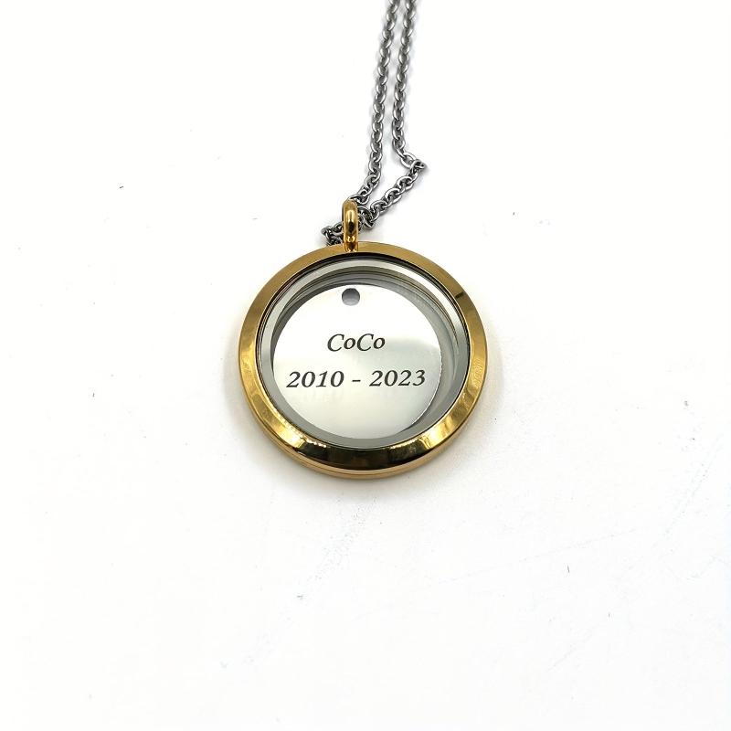 Golden Screw Cap Pet Memorial Pendant Custom Engraved Name Years Silver Plate