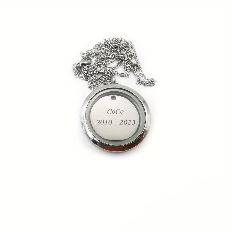 Custom Silver Screw Cap Pet Memorial Pendant Engraved Name Years Silver Plate