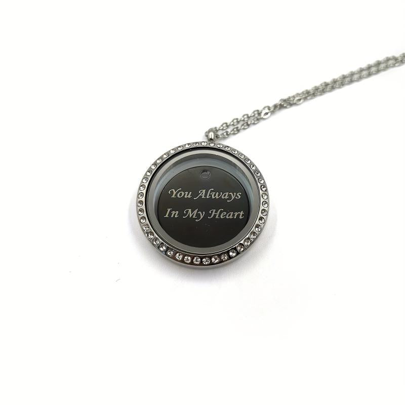 Custom Silver Rhinestone Pet Memorial Pendant with Engraved Name Plate