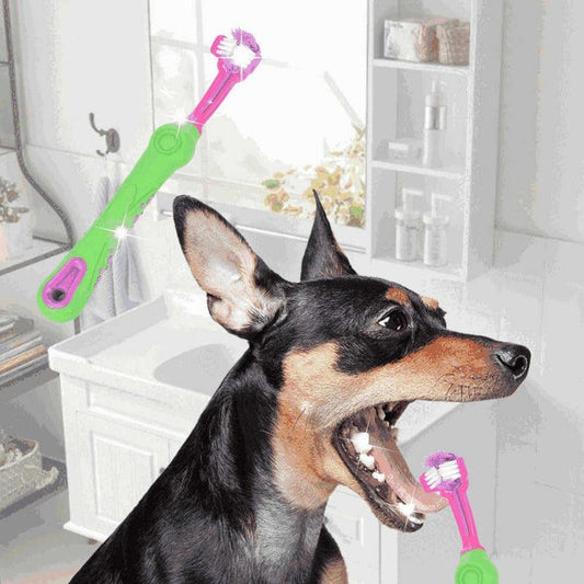 Pet Dog 3-Sided Toothbrush Bad Breath Tartar Teeth Care Dog Cat Cleaning