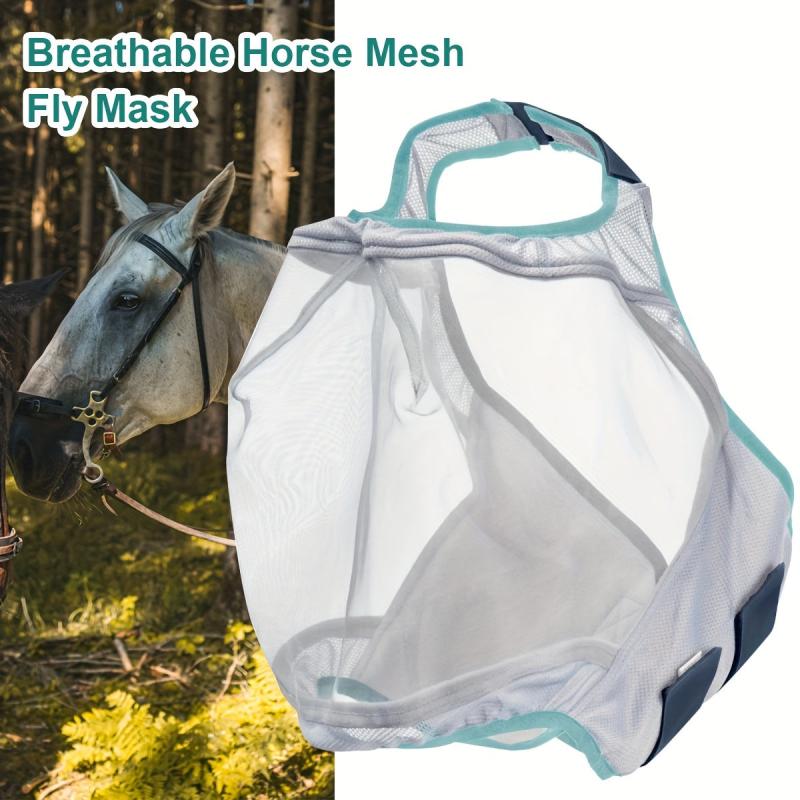 Horse Mesh Fly Mask Face Cover With Ear Elastic Breathable