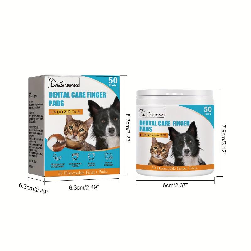 50pads Dog Toothbrush Pet Finger Cover Dental Cleaning Wipes