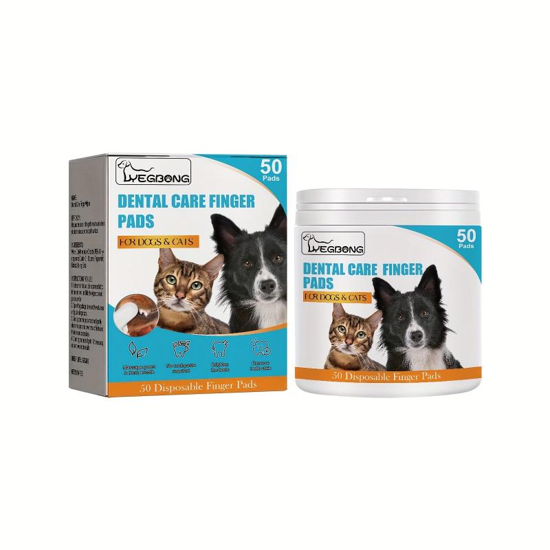 50pads Dog Toothbrush Pet Finger Cover Dental Cleaning Wipes