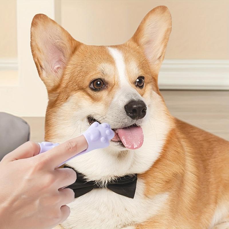 1pc 3pcs Paw Shaped Pet Toothbrush - Soft Silicone Dog Dental Cleaning Brush