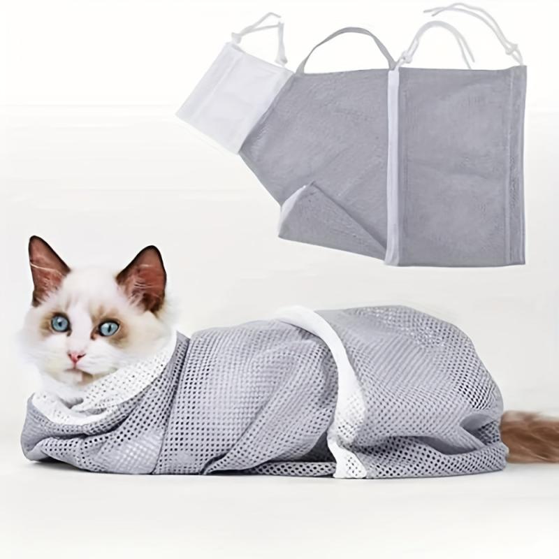 2pcs Mesh Cat Bath Bag Polyester Mesh Adjustable Pet Nail Cutting Accessories
