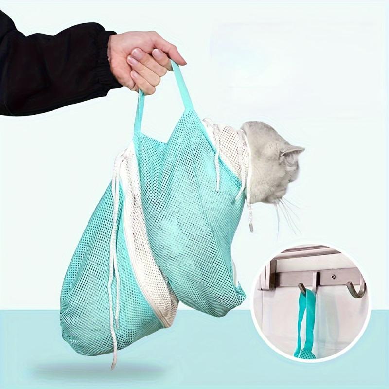 2pcs Mesh Cat Bath Bag Polyester Mesh Adjustable Pet Nail Cutting Accessories