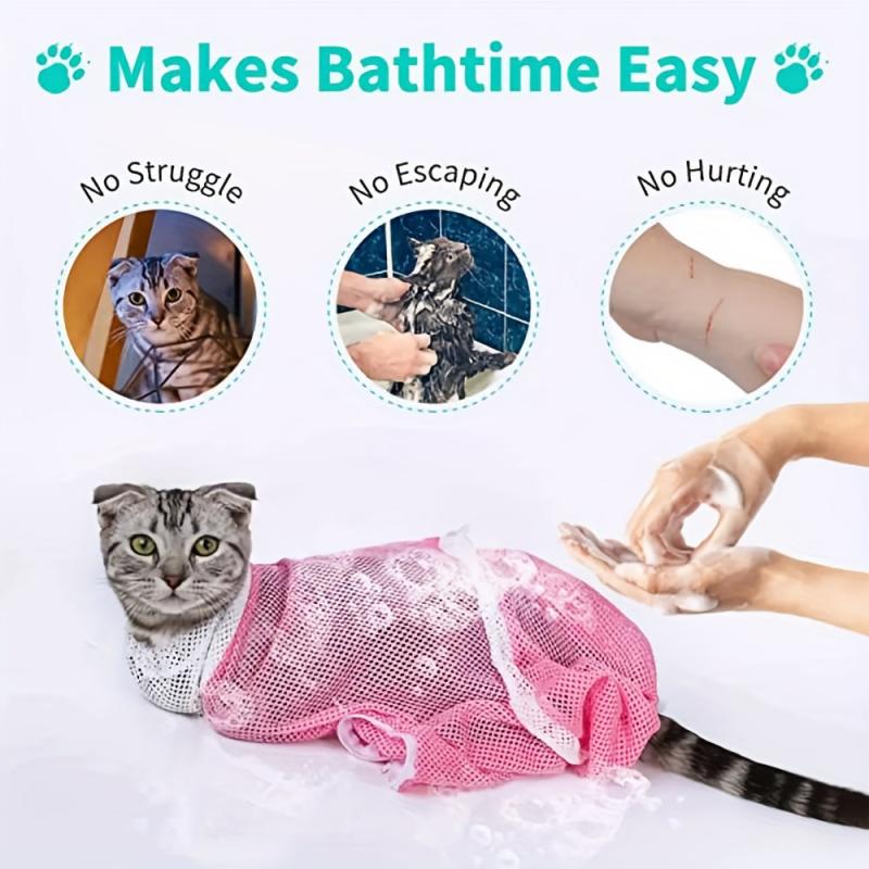 2pcs Mesh Cat Bath Bag Polyester Mesh Adjustable Pet Nail Cutting Accessories