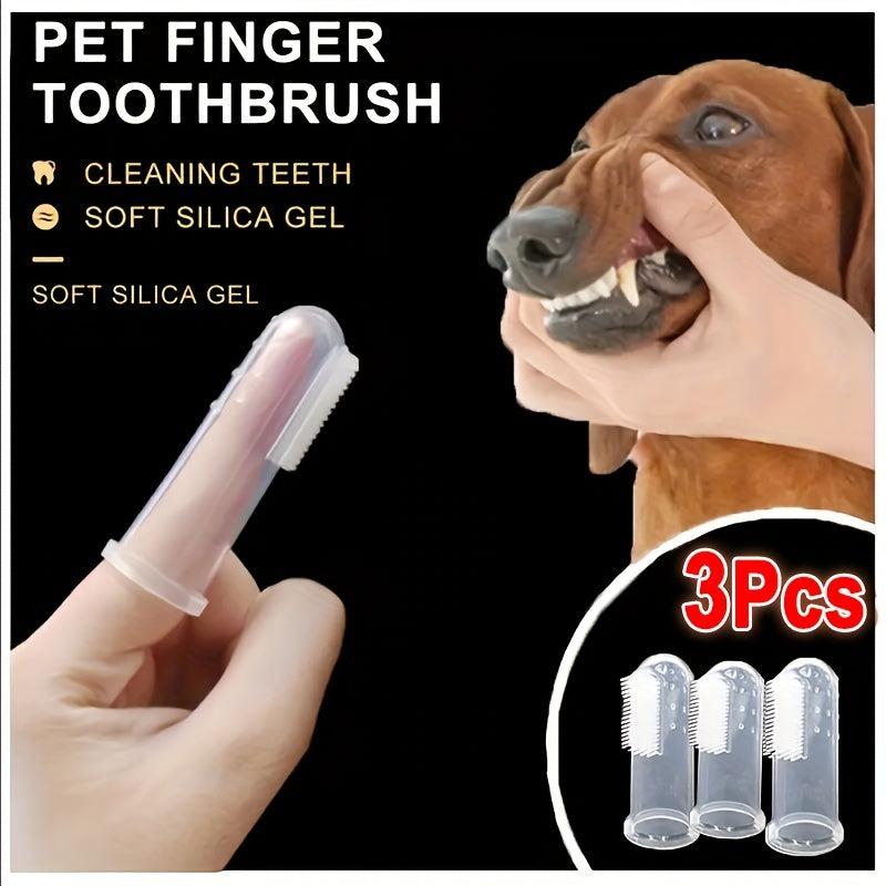 Pet Finger Toothbrush 3 Pack Dogs Cats Teeth Cleaning Supplies