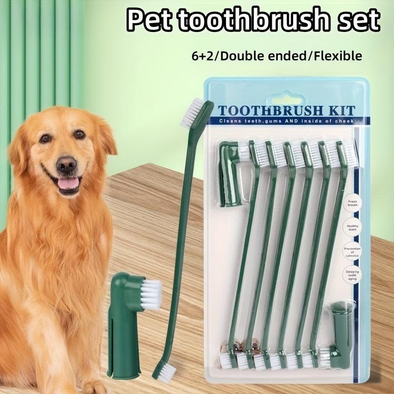 8pcs Pet Toothbrush Set for Oral Cleaning Cat & Dog Finger Toothbrush