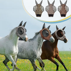 Comfortable Horse Fly Mask with Ears Elasticity Leopard Print Large