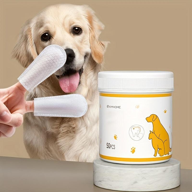 50pcs Dog Toothbrush Pet Finger Cover Dental Wipes for Teeth