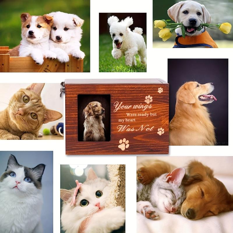 Pet Memorial Photo Frame Urn Wooden Keepsake Cat Dog Memory Box