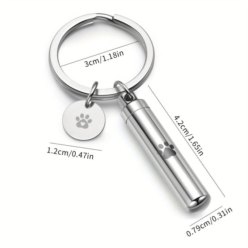 Stainless Steel Pet Paw Cylinder Urn Keychain - Ash Keepsake