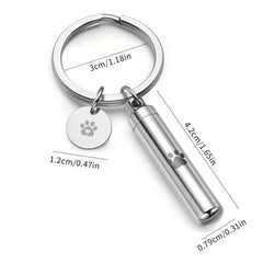 Stainless Steel Pet Paw Cylinder Urn Keychain - Ash Keepsake
