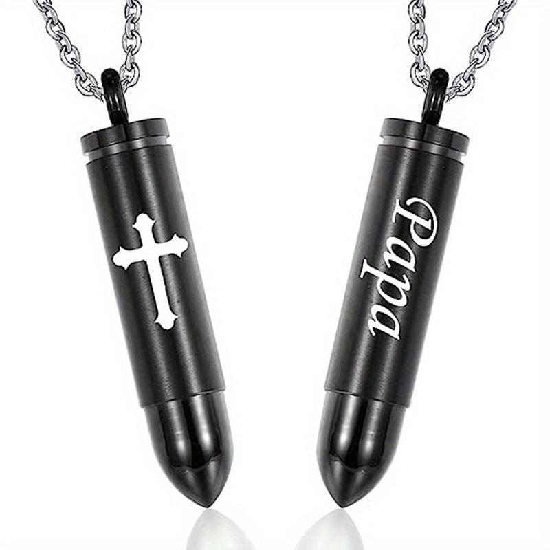 Cross Bullet Pendant Necklace Stainless Steel Ashes Urn Keepsake