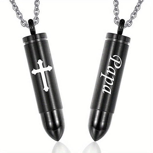 Cross Bullet Pendant Necklace Stainless Steel Ashes Urn Keepsake