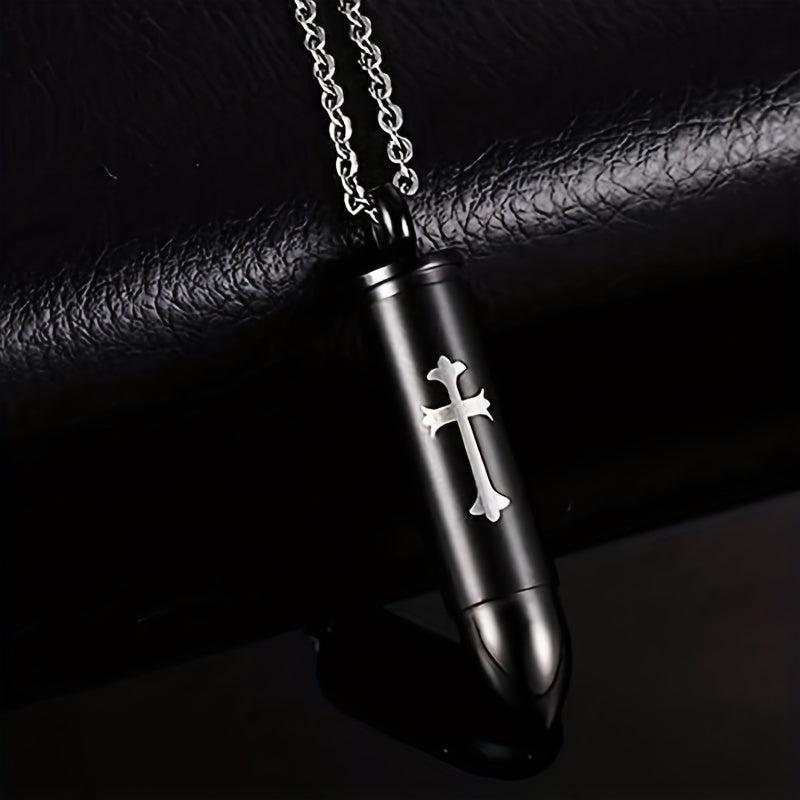 Cross Bullet Pendant Necklace Stainless Steel Ashes Urn Keepsake
