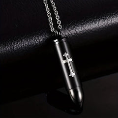 Cross Bullet Pendant Necklace Stainless Steel Ashes Urn Keepsake