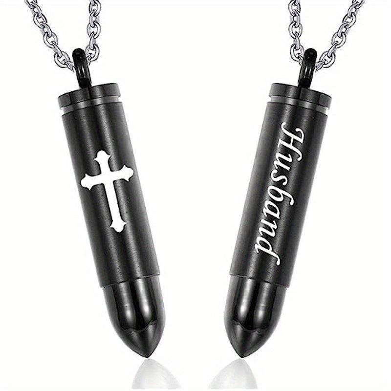 Cross Bullet Pendant Necklace Stainless Steel Ashes Urn Keepsake