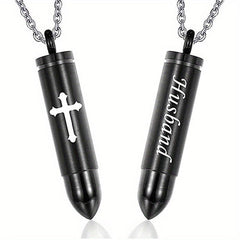 Cross Bullet Pendant Necklace Stainless Steel Ashes Urn Keepsake