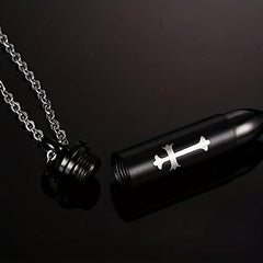 Cross Bullet Pendant Necklace Stainless Steel Ashes Urn Keepsake