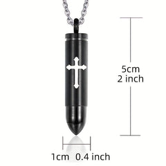 Cross Bullet Pendant Necklace Stainless Steel Ashes Urn Keepsake
