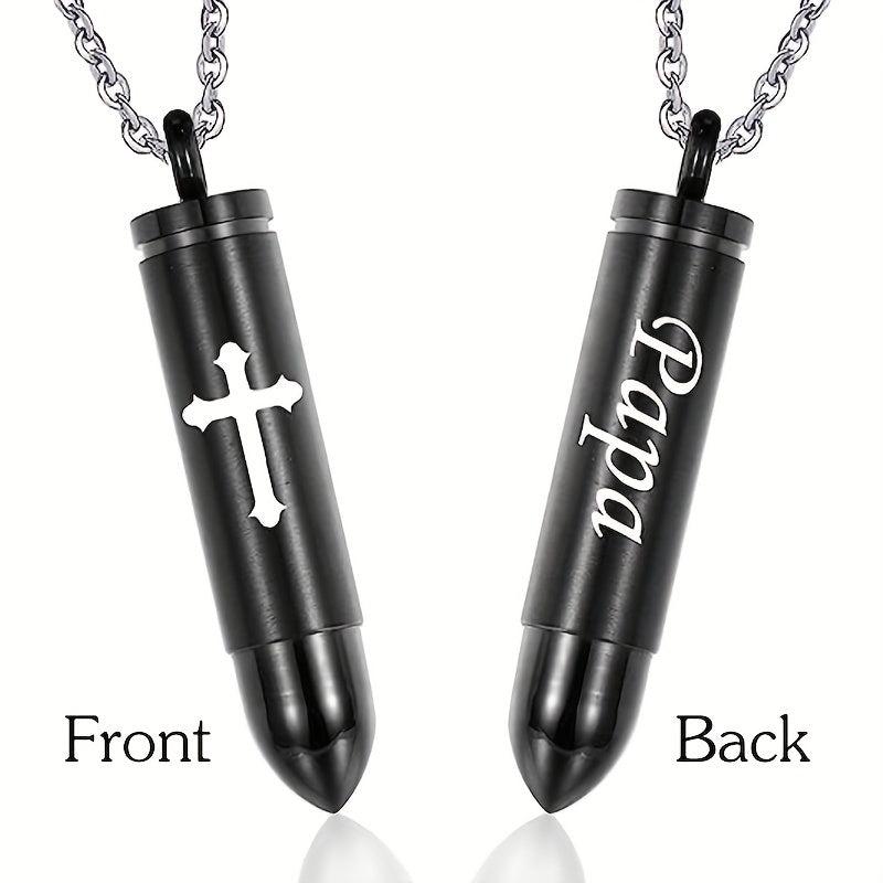Cross Bullet Pendant Necklace Stainless Steel Ashes Urn Keepsake