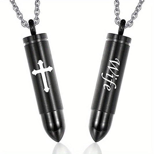 Cross Bullet Pendant Necklace Stainless Steel Ashes Urn Keepsake