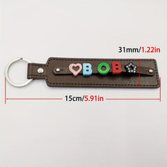 Customizable Dark Brown Pet Memorial Keychain with Colorful Letter String