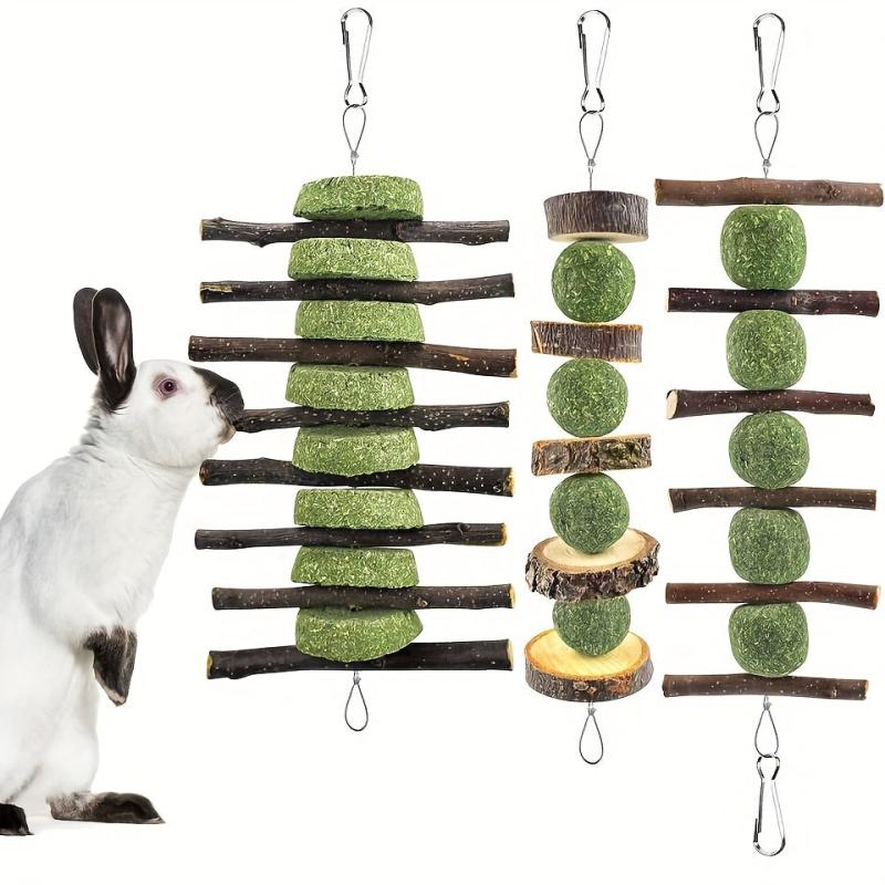 3pc Bunny Rabbit Chew Toys for Teeth Grinding Natural Wood Sticks for Small Pets